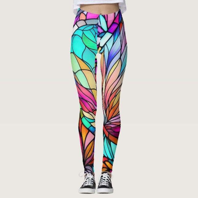 Legging Estilo de Vidro Obtido por Aquarela Abstrato Geomé (Frente)