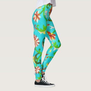 Legging Estilo de Vintage Arte Azul Azul Aqua Azul