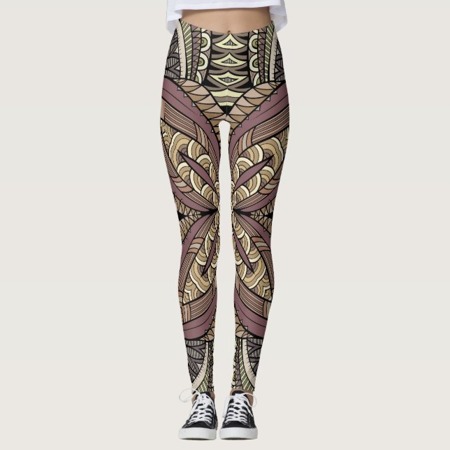 Legging Estilo de Vintage - padrão geométrico de boho (Frente)