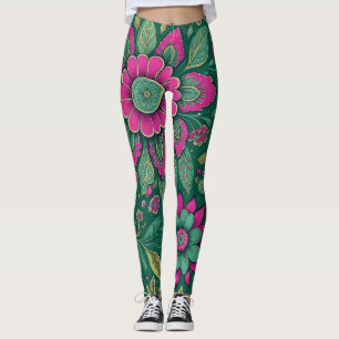 Legging Estilo de Vintagem Verde Cor-de-Rosa Clássica