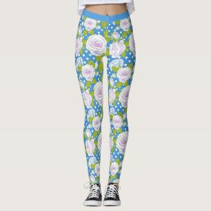 Legging Estilo de Yoga Moderno Rosa Branca Floral Azul