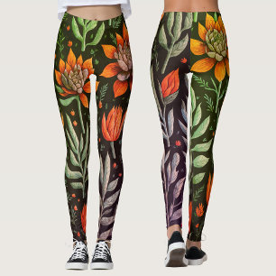 Legging Estilo Jardim Colorido Suculentas Padrão Floral 