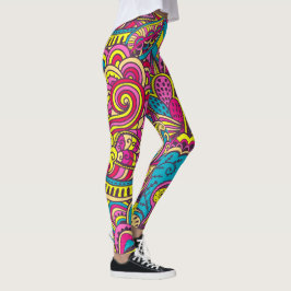 Legging Estilo Moderno Abstrato Retro Groovy Desenhos Tend