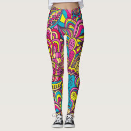 Legging Estilo Moderno Abstrato Retro Groovy Desenhos Tend