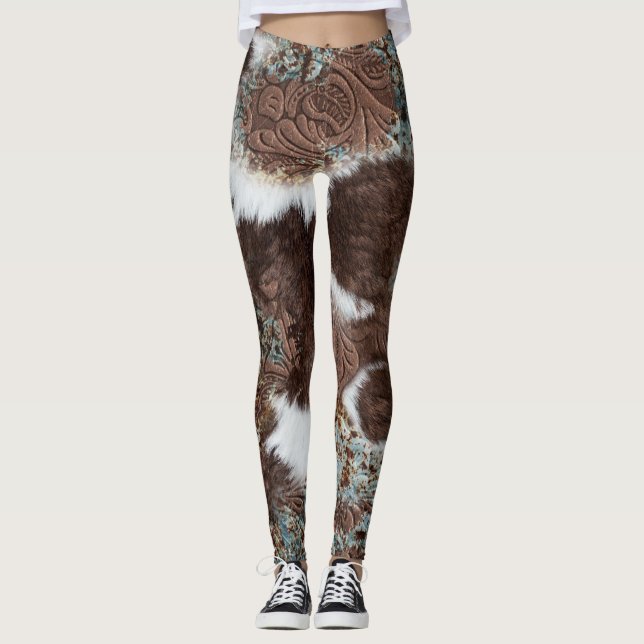 Legging Estilo Russo Ocidental Cowhide Cowgirl (Frente)