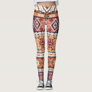 Legging Estilo tribal colorido, padrão contínuo vibrante.
