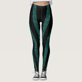 Legging Estirpes Negras Escuras com Brilho de Teal Escuro