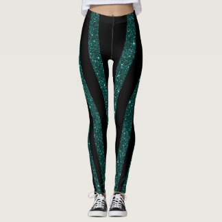 Legging Estirpes Negras Escuras com Brilho de Teal Escuro