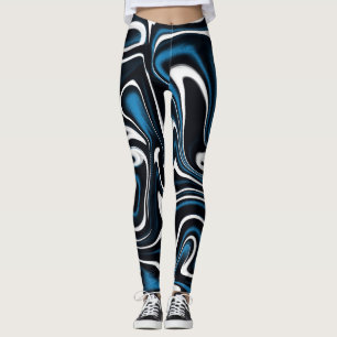 Legging Estónia azul, preto e branco roda a arte 4044
