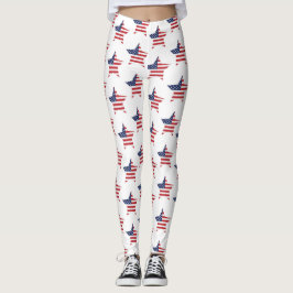 Legging Estrela de Bandeira Branca Vermelha Patriótica Ame