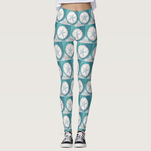 Legging Estrela do Mar Verde-azulada e Dólar de Areia Prai (Frente)