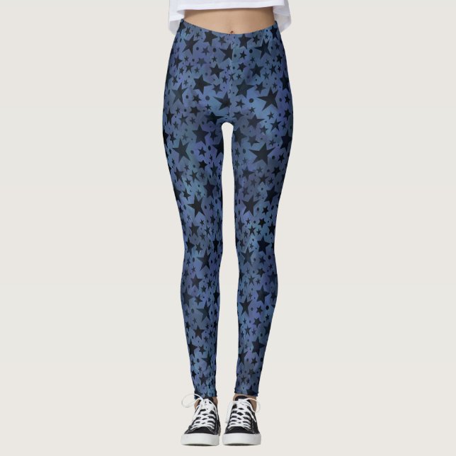 Legging Estrelas Azuis Claras do Marinho Moderno (Frente)