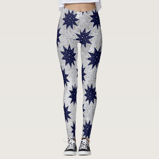 Legging Estrelas azuis e estrelas brancas e estrelas doura (Frente)