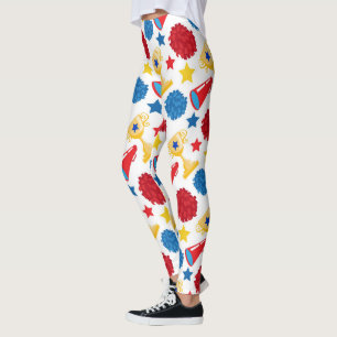 Legging Estrelas Azuis Vermelhas Amarelas Pom Poms de Líde