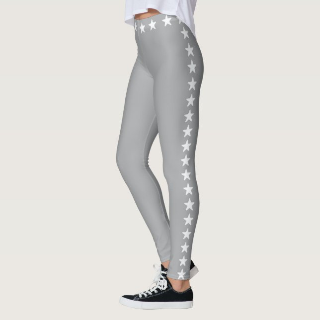 Legging Estrelas brancas cintilantes sobre cinza prateado (Esquerda)