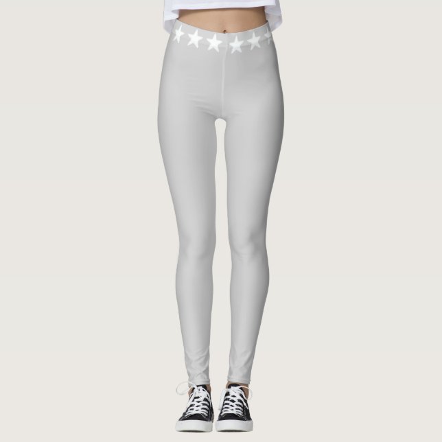 Legging Estrelas brancas cintilantes sobre cinza prateado (Frente)