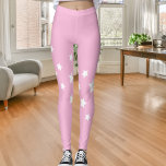 Legging Estrelas brancas cor-de-rosa<br><div class="desc">Um simples padrão diagonal com estrelas brancas sobre um fundo rosado feminino.</div>