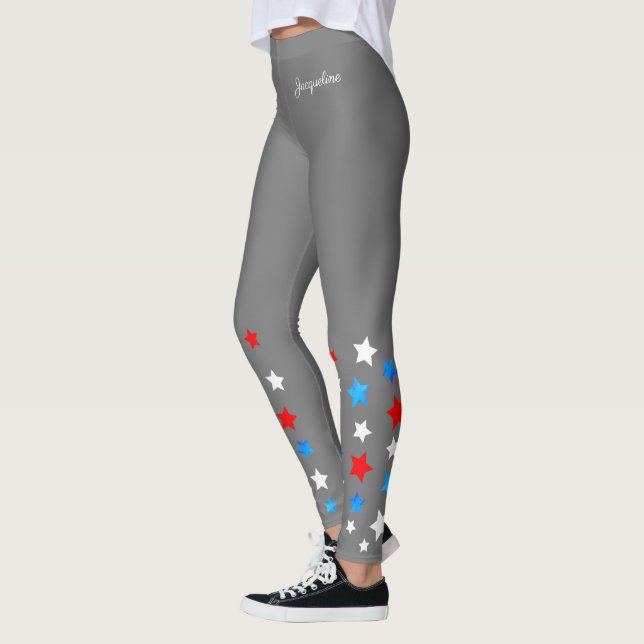 Legging Estrelas brancas e azuis vermelhas adicionam seu n (Esquerda)
