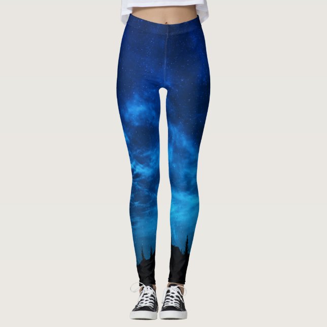 LEGGING ESTRELAS BRILHANTES NUM CÉU ESCURO E AZUL (Frente)
