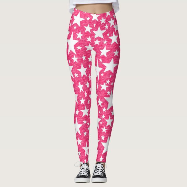 Legging Estrelas com fundo rosa quente (Frente)