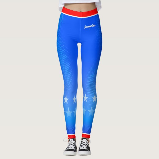 Legging Estrelas com seu nome em azul brilhante (Frente)