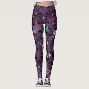 Legging Estrelas de cor roxa e cintilante multicolorida