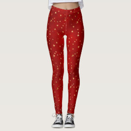 Legging Estrelas de Natal de Inverno Vermelhas e Douradas 