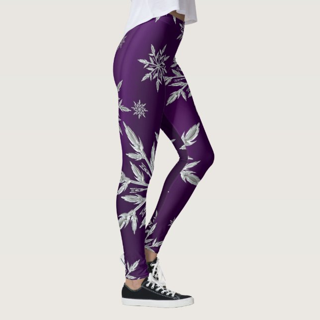 Legging Estrelas de Natal roxas com cristal de gelo branco (Direita)