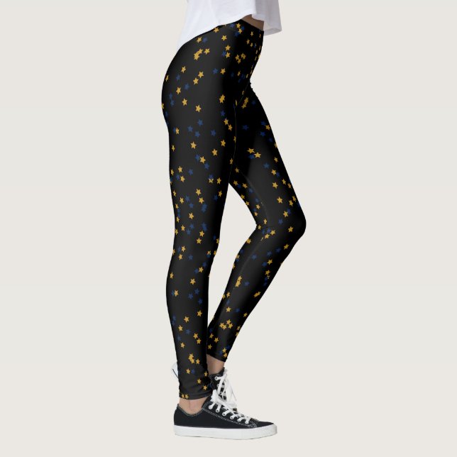 Legging Estrelas Douradas Azuis da Noite Casual (Direita)