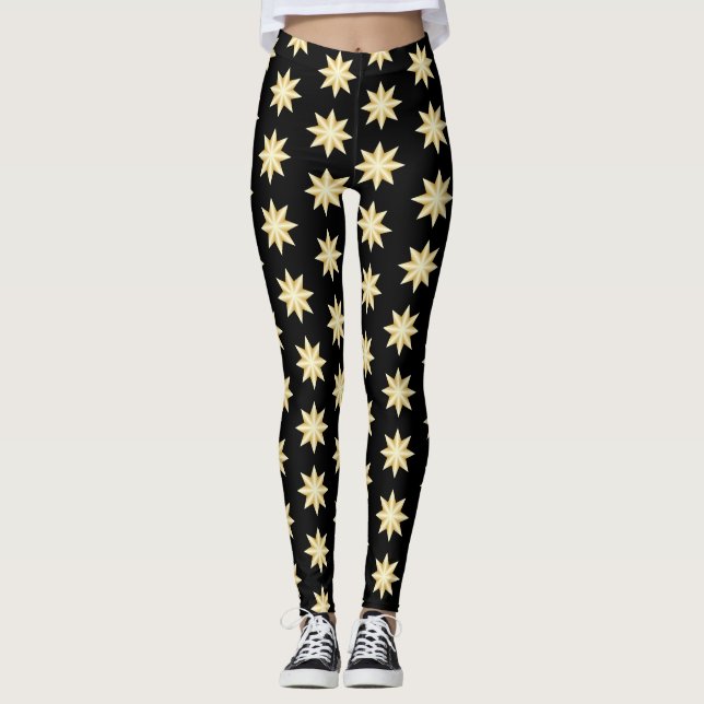 Legging Estrelas Douradas Design de Você Escolhe Cor de Fu (Frente)