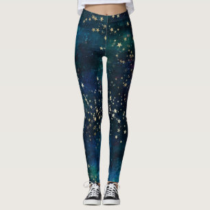 Legging Estrelas Douradas do Céu Celeste