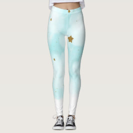 Legging Estrelas Douradas e Nuvens Celestiais Azuis Lindas