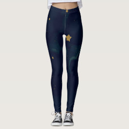 Legging Estrelas Douradas e Nuvens de Céu Azul Escuro Cele