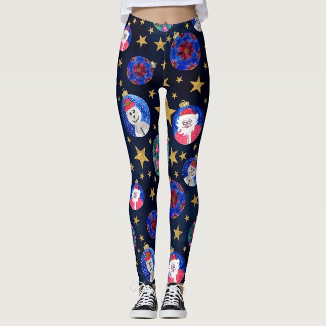Legging Estrelas Douradas Festivas de Lâmpadas Ornações Aq (Frente)