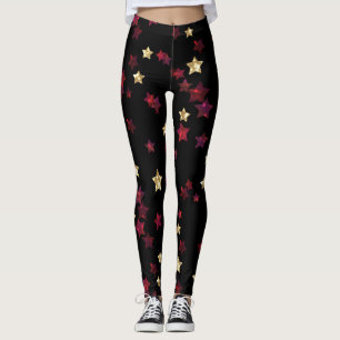 Legging estrelas Douradas, ouro, preto, vermelho, elegante