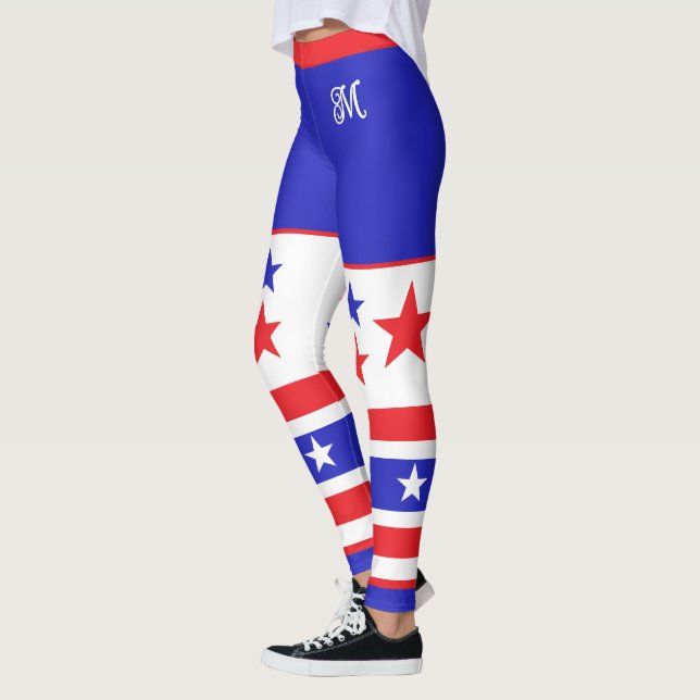 Legging Estrelas e faixas brancas e azuis monogramas (Esquerda)