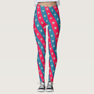 Legging Estrelas e linhas cor-de-rosa Padrão Mínimo Azul