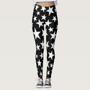 Legging   Estrelas Elegantes Preto e Branco 