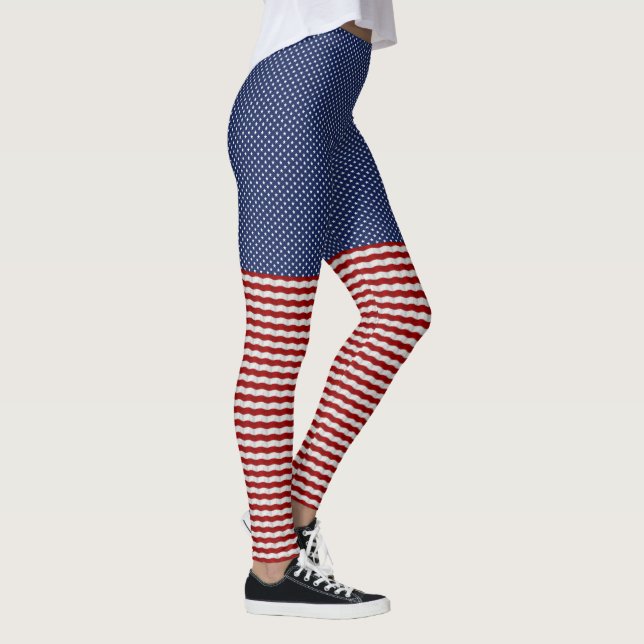 Legging Estrelas Engraçadas e Padrão de Stripes Patriótico (Direita)