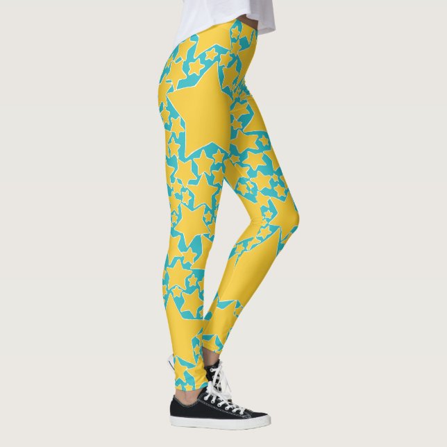Legging Estrelas, Estrelas, Estrelas em Turquesa e Amarelo (Direita)