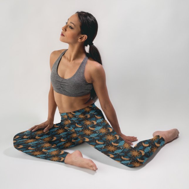 Legging Estrelas Sol Lua Padrão Celeste Preto (Criador carregado)