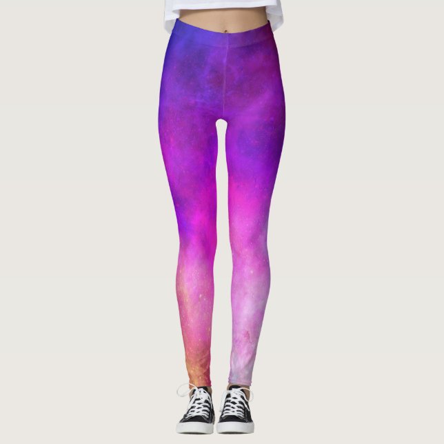 Legging Estrelas Sujas Galáxias Espaciais Rosa Púrpura Cor (Frente)
