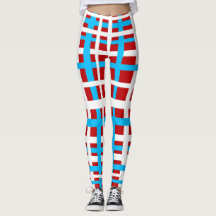 Legging Estrias de entrelaçamento Vermelho Branco Azul Cla