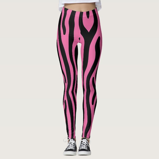 Legging Estrias de zebra negras a quente e a rosa (Frente)