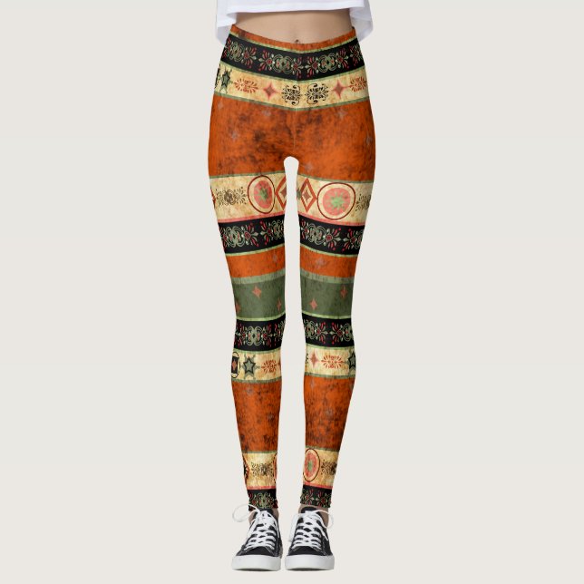 Legging Etnia Boho Grunge, Padrão Colorido. (Frente)