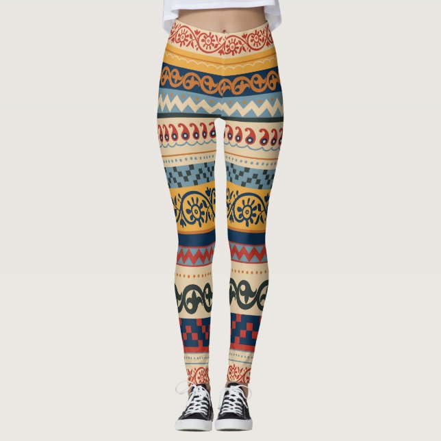 Legging Etnia geométrica: formação contínua de ornamentos. (Frente)