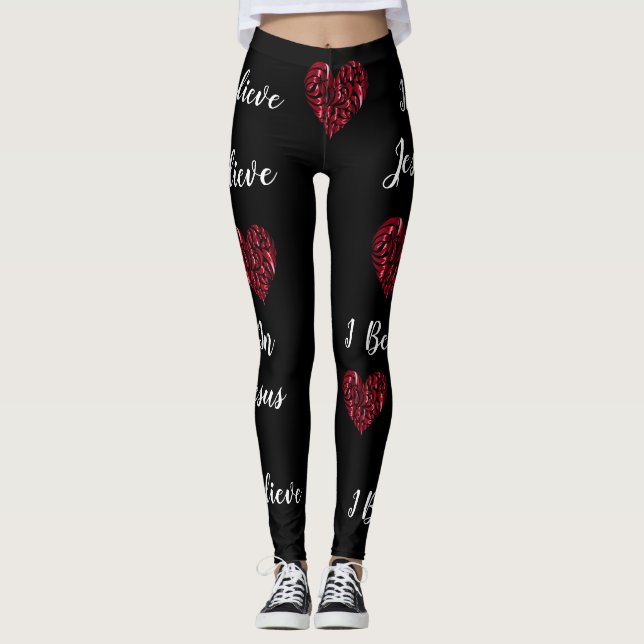 Legging Eu acredito nas caneleiras das mulheres de Jesus (Frente)