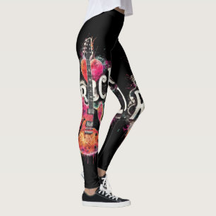 Legging Eu Adoro Rock N Roll Pintura Elétrica De Violão