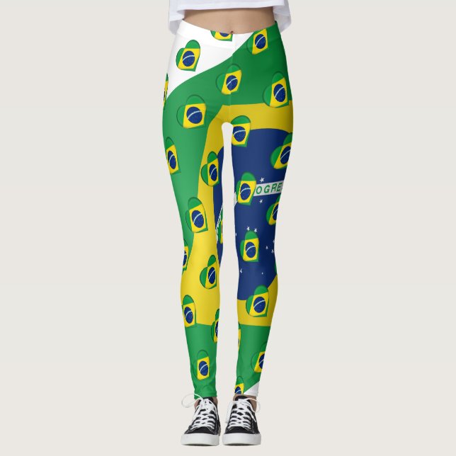 Legging Eu amo as cores brasileiras da bandeira de Brasil (Frente)