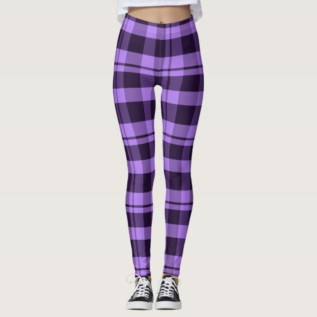 Legging Eu amo as pernas Xadrezes das mulheres roxas (Frente)